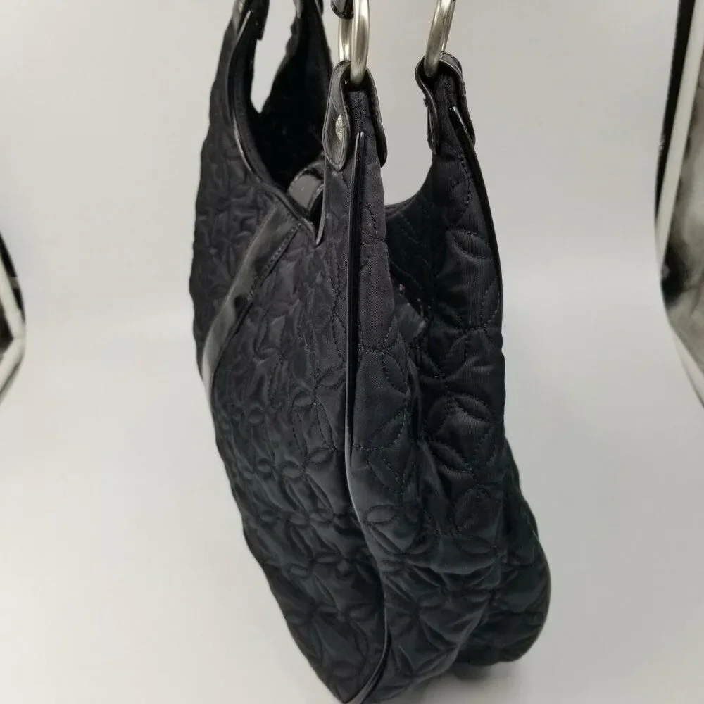 Vera Bradley Pocketbook Hobo Purse Black Quilted Patent Leather Trim